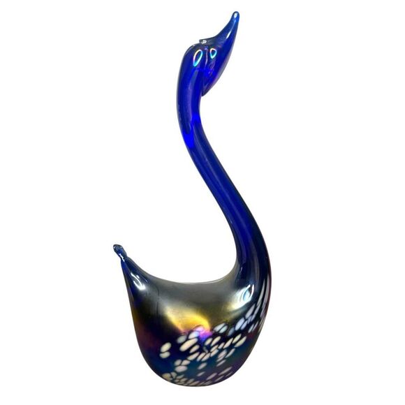 Vintage Iridescent Cobalt Blue Glass Swans Art Hand Blown Glass Set of 2 - Picture 4 of 7